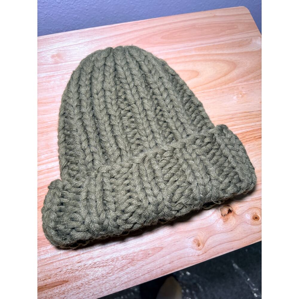Free People Forest Green Soft Knit Beanie Slouchy Cuffed Winter Hat One Size